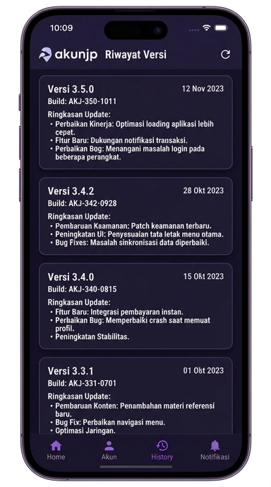 Tampilan riwayat versi akunjp
