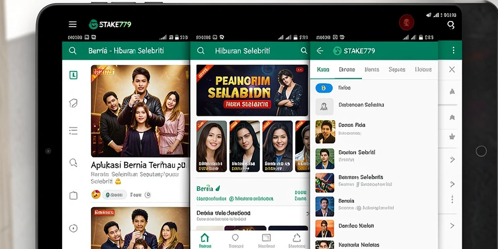 Antarmuka aplikasi STAKE779 yang menampilkan berita selebriti terbaru.